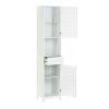 White Slatted Tall Slim Storage Cabinet