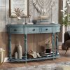 Modern and Contemporary Curved Console Table Sofa Table Entryway Table for Hallway Living Room Bedroom with 4 Drawers and 1 Shelf - Antique Blue