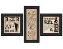 "Beer Time Collection" 3-Piece Vignette By Deb Strain; Printed Wall Art; Ready To Hang Framed Poster; Black Frame - as Pic
