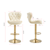 Set of 2 Bar Stools; with Chrome Footrest and Base Swivel Height Adjustable Mechanical Lifting Velvet + Golden Leg Simple Bar Stool-cream - as Pic