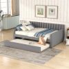 Full Size Upholstered daybed with Trundle and Wood Slat Support - Gray