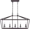 36" 5-Light Black and Polished Chrome Farmhouse Linear Chandelier Fixture with Caged Metal Shade - Black - Metal