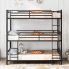 Twin Size Triple Metal Bunk Bed, with Wood Decoration Headboard and Footboard, - Brown