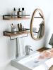 Floating bathroom shelf with towel rail; bathroom/living/kitchen/bedroom wall shelf set of 2; light brown; dark brown; black. - Rustic Brown