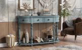 Modern and Contemporary Curved Console Table Sofa Table Entryway Table for Hallway Living Room Bedroom with 4 Drawers and 1 Shelf - Antique Blue