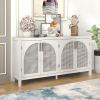 TREXM Large Storage Space Sideboard with Artificial Rattan Door and Metal Handles for Living Room and Entryway (White) - as Pic