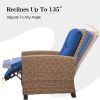 Indoor & Outdoor Recliner, All-Weather Wicker Reclining Patio Chair, Blue Cushion (Blue,1 Chair) - as Pic