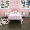 Twin Size Metal Platform Bed with Bowknot Headboards Easy Assembly (Mattress Not Included), Black - pink
