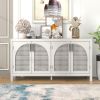 TREXM Large Storage Space Sideboard with Artificial Rattan Door and Metal Handles for Living Room and Entryway (White) - as Pic