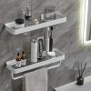 Bathroom Shelves Wall Mounted Glass Shelves for Bathroom Floating Shelf with Towel Holder Glass Shower Shelf 2 Tier Bathroom Wall Organizer - White