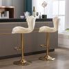 Set of 2 Bar Stools; with Chrome Footrest and Base Swivel Height Adjustable Mechanical Lifting Velvet + Golden Leg Simple Bar Stool-cream - as Pic