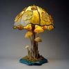 Colored Glass Plant Series Desk Lamp - Pink Mushroom Table Lamp - Battery mounted version
