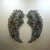 Carved Metal Wall Decor Art With Light Angel Wings Decoration - 30cm - Black with light
