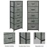 Dressing Table Storage Tower, Wardrobe Organizer, Tall Dresser for Bedroom, Steel Frame, Wooden Top, Fabric, 5 Drawers - Gray/Black