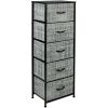 Dressing Table Storage Tower, Wardrobe Organizer, Tall Dresser for Bedroom, Steel Frame, Wooden Top, Fabric, 5 Drawers - Gray/Black