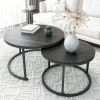 Modern Round Nesting Coffee Table Set of 2 with Black Faux Marble Top,Metal Frame - Black