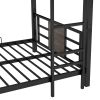 Twin Size Triple Metal Bunk Bed, with Wood Decoration Headboard and Footboard, - Gray