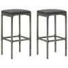 3 Piece Patio Bar Set with Cushions Gray - gray