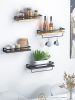 Floating bathroom shelf with towel rail; bathroom/living/kitchen/bedroom wall shelf set of 2; light brown; dark brown; black. - Dark Brown