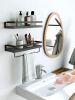Floating bathroom shelf with towel rail; bathroom/living/kitchen/bedroom wall shelf set of 2; light brown; dark brown; black. - Black