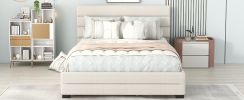 Queen Upholstered Platform Bed with Twin Size Trundle and Two Drawers - Beige