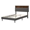 Full size Upholstered Platform Bed with Storage Headboard and USB Port, Linen Fabric Upholstered Bed - Gray