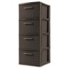 4 Drawer Weave Tower Plastic, Espresso, Set of 2 - S2