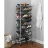 10 Tier 60 Pair Metal and Mesh Rolling Shoe Rack - Gray