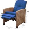 Indoor & Outdoor Recliner, All-Weather Wicker Reclining Patio Chair, Blue Cushion (Blue,1 Chair) - as Pic