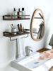 Floating bathroom shelf with towel rail; bathroom/living/kitchen/bedroom wall shelf set of 2; light brown; dark brown; black. - Dark Brown