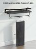 Floating bathroom shelf with towel rail; bathroom/living/kitchen/bedroom wall shelf set of 2; light brown; dark brown; black. - Black