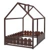 (Slats are not included) Full Size Wood Bed House Bed Frame with Fence;  for Kids;  Teens;  Girls;  Boys - Espresso