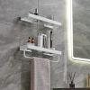 Bathroom Shelves Wall Mounted Glass Shelves for Bathroom Floating Shelf with Towel Holder Glass Shower Shelf 2 Tier Bathroom Wall Organizer - White