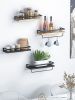 Floating bathroom shelf with towel rail; bathroom/living/kitchen/bedroom wall shelf set of 2; light brown; dark brown; black. - Black