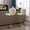 Set of 2 Bar Stools; with Chrome Footrest and Base Swivel Height Adjustable Mechanical Lifting Velvet + Golden Leg Simple Bar Stool-cream - as Pic