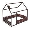 (Slats are not included) Full Size Wood Bed House Bed Frame with Fence;  for Kids;  Teens;  Girls;  Boys - Espresso