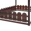 (Slats are not included) Full Size Wood Bed House Bed Frame with Fence;  for Kids;  Teens;  Girls;  Boys - Espresso