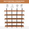 5 Tier Bookcase Home Office Open Bookshelf; Vintage Industrial Style Shelf; MDF Board; Black Metal Frame; Brown - as Pic