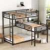 L-shaped Metal Triple Twin Size Bunk Bed - Black