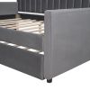 Full Size Upholstered daybed with Trundle and Wood Slat Support - Gray