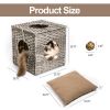 Rattan Cat Litter; Cat Bed with Rattan Ball and Cushion; Grey - Grey
