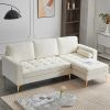 218*141*87cm 3-Seater With Footstool Chenille Rhombus Electroplated Golden Tripod Legs Indoor Modular Sofa Beige - as picture