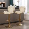 Set of 2 Bar Stools; with Chrome Footrest and Base Swivel Height Adjustable Mechanical Lifting Velvet + Golden Leg Simple Bar Stool-cream - as Pic