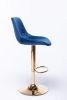 Set of 2 Bar Stools; with Chrome Footrest and Base Swivel Height Adjustable Mechanical Lifting Velvet + Golden Leg Simple Bar Stool-blue - as Pic
