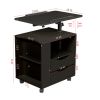 Height Adjustable Overbed End Table Wooden Nightstand with Swivel Top, Drawers, Wheels and Open Shelf, Black - Black