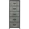 Dressing Table Storage Tower, Wardrobe Organizer, Tall Dresser for Bedroom, Steel Frame, Wooden Top, Fabric, 5 Drawers - Gray/Black