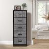 Dressing Table Storage Tower, Wardrobe Organizer, Tall Dresser for Bedroom, Steel Frame, Wooden Top, Fabric, 5 Drawers - Gray/Black