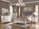Classic Bedroom Elegant Nightstand Beige / White Finish or Antique Silver 2-Drawers Bed Side Table Plywood - as Pic