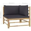 4 Piece Patio Lounge Set with Cushions Bamboo - Dark gray