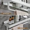 Bathroom Shelves Wall Mounted Glass Shelves for Bathroom Floating Shelf with Towel Holder Glass Shower Shelf 2 Tier Bathroom Wall Organizer - White